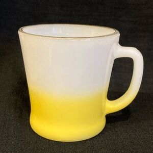 Fire King D-Handle Gold Rim Yellow Mug Cup Milk Glass Anchor Hocking Vintage